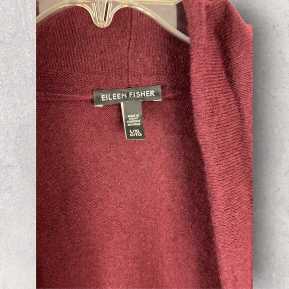Eileen Fisher 100% Cashmere Cardigan L Burgundy Red Open Front Luxe Sweater - Picture 4 of 10